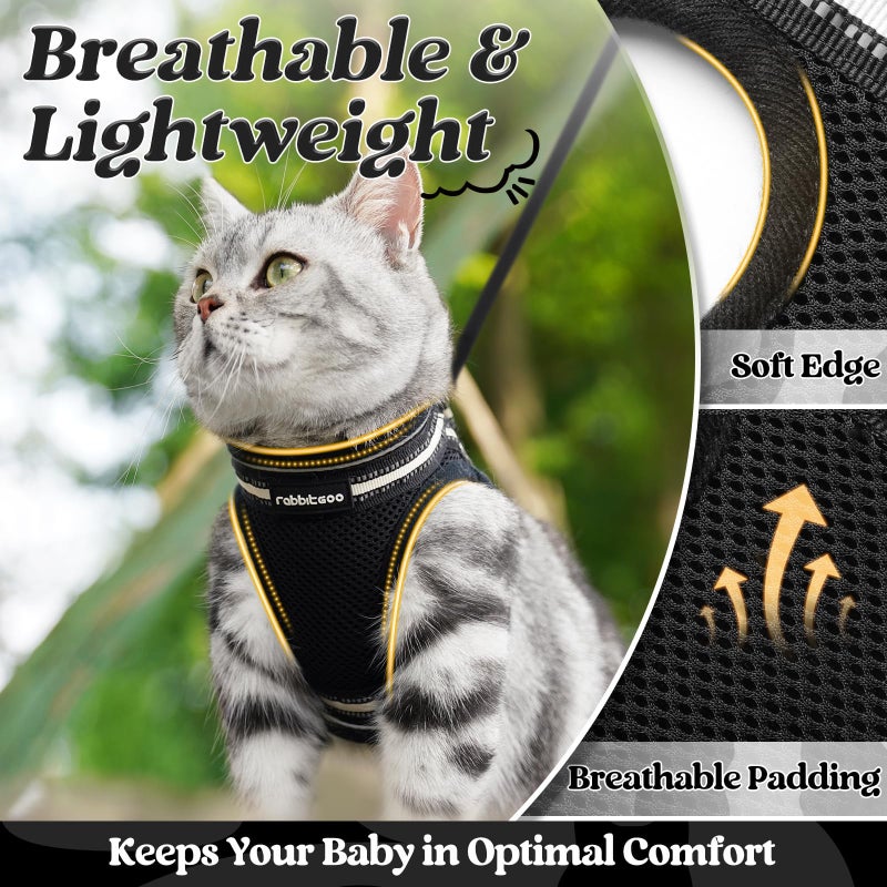 rabbitgoo Cat Harness and Leash Set for Walking Escape Proof, Adjustable Soft Kittens Vest with Reflective Strip for Cats, Comfortable Outdoor Vest, Black, M - Image 4